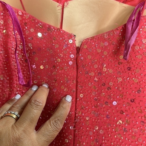 Jovani Pink Beaded Silk Gown with Train 10 - Picture 16 of 17